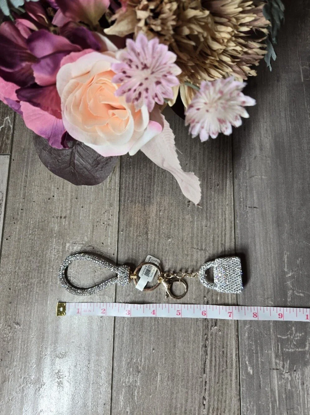 NWT Sparkling Crystal Loop Purse Keychain Wristlet - Silver Sparkle